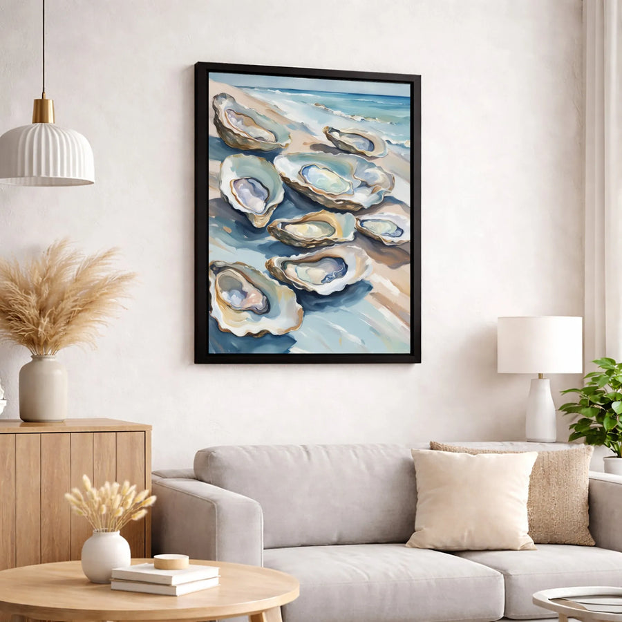 Oyster Shells Coastal Wall Art | Painterly Beach Ocean Decor | Premium 1.25" Gallery Canvas | Gift For Beach House Lovers