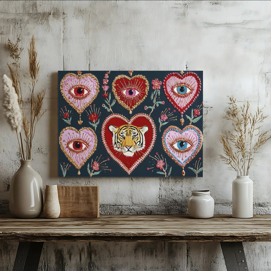 Sacred Heart Tiger Canvas Wall Art | Mystic Evil Eye Bohemian Decor | Premium 1.25" Gallery Wrap | Spiritual Boho Home Gift For Her
