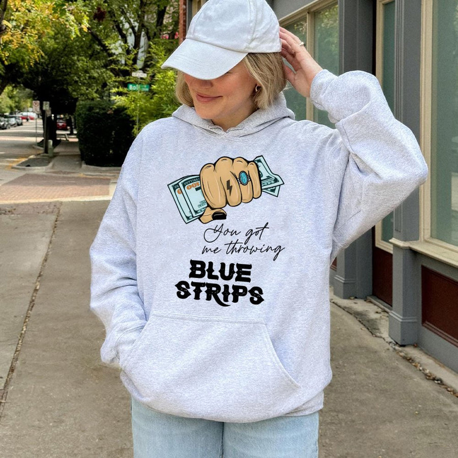 Blue Strips Graphic Hoodie | Money Hand Illustration Design | Cotton-Blend Premium Quality | Trendy Music Fan Gift For Men And Women