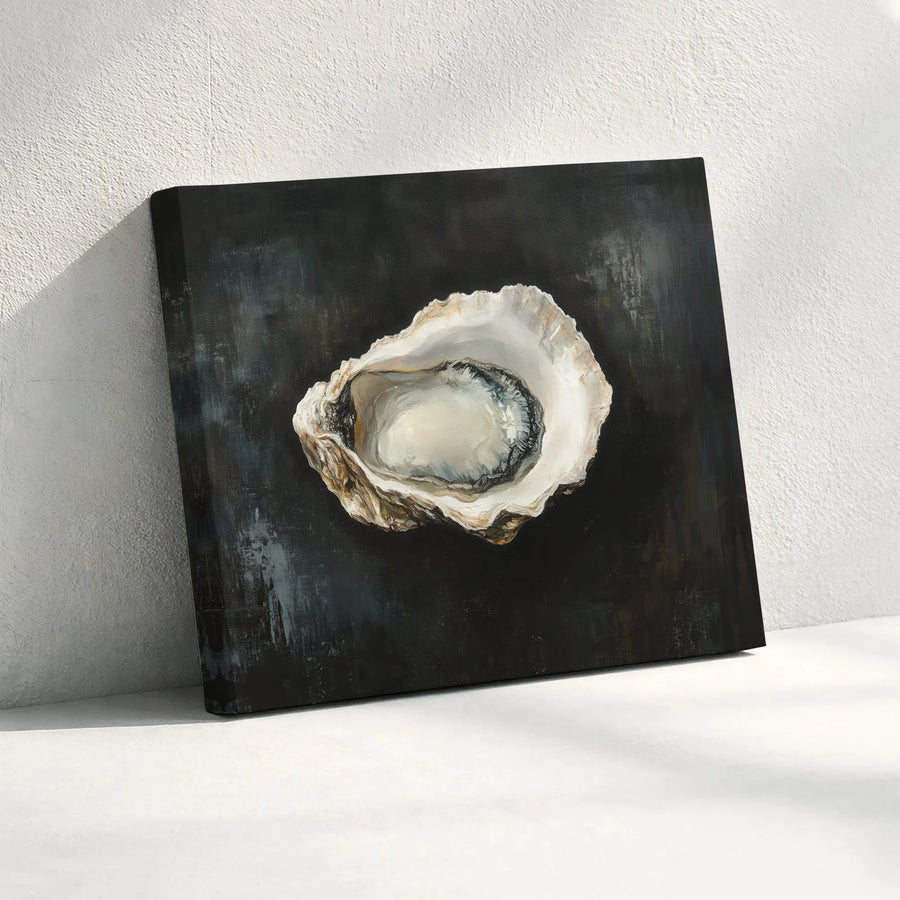Oyster Shell Canvas Wall Art | Moody Coastal Artwork Print | Premium Stretched Canvas | Kitchen & Dining Room Decor Gift