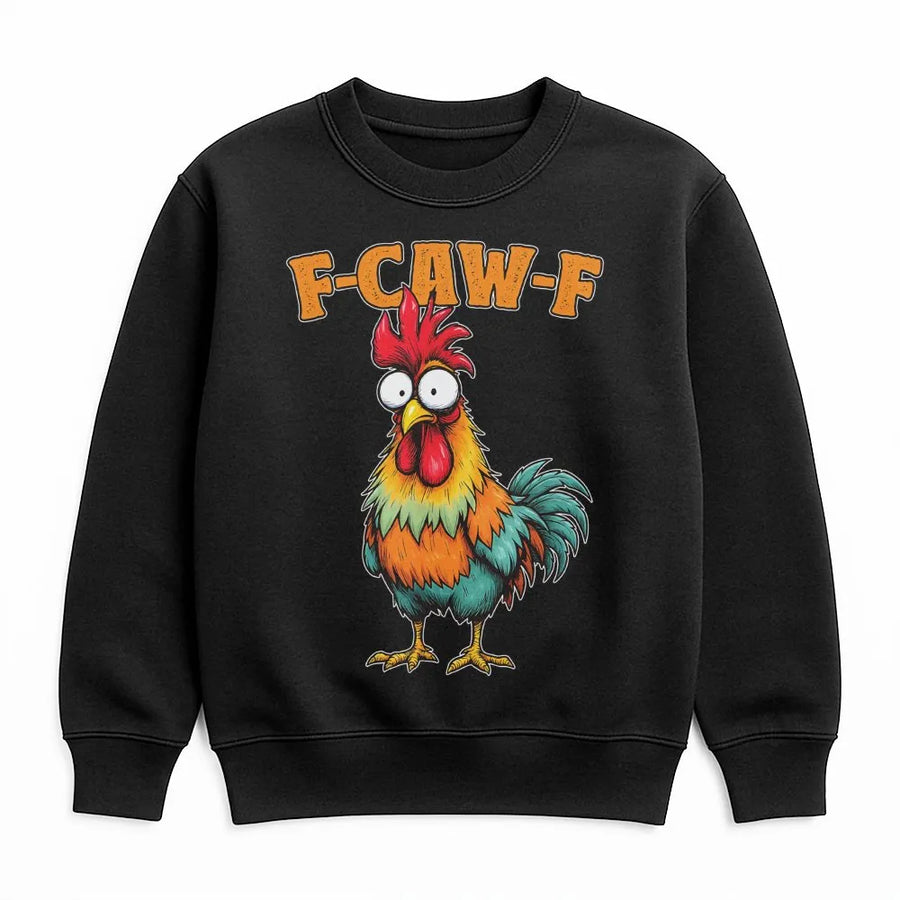Funny Rooster Sweatshirt | F-Caw-F Chicken Graphic Design | Premium Unisex Crewneck Pullover | Gift for Farmers and Bird Lovers