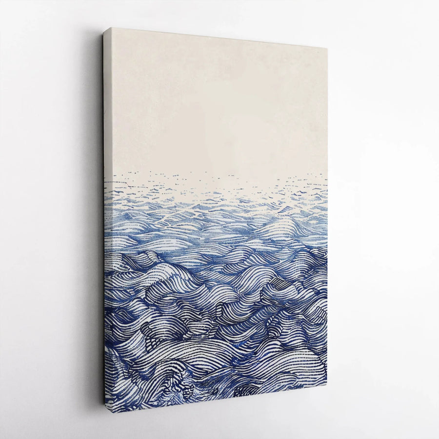 Abstract Ocean Waves Canvas Wall Art | Minimalist Blue Line Art Print | Premium 1.25" Gallery Wrap | Modern Coastal Home Decor