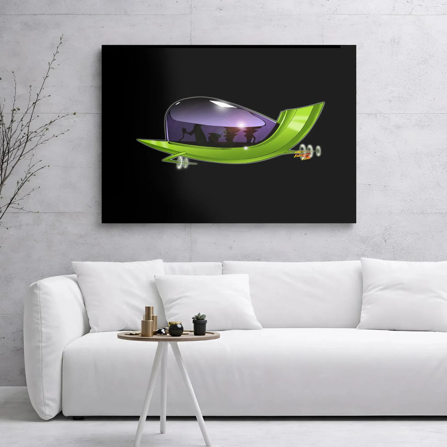 Futuristic Flying Car Canvas Art | Retro Sci-Fi Space Vehicle Print | Premium Gallery Wrap Wall Decor | Unique Gift For Car Enthusiasts