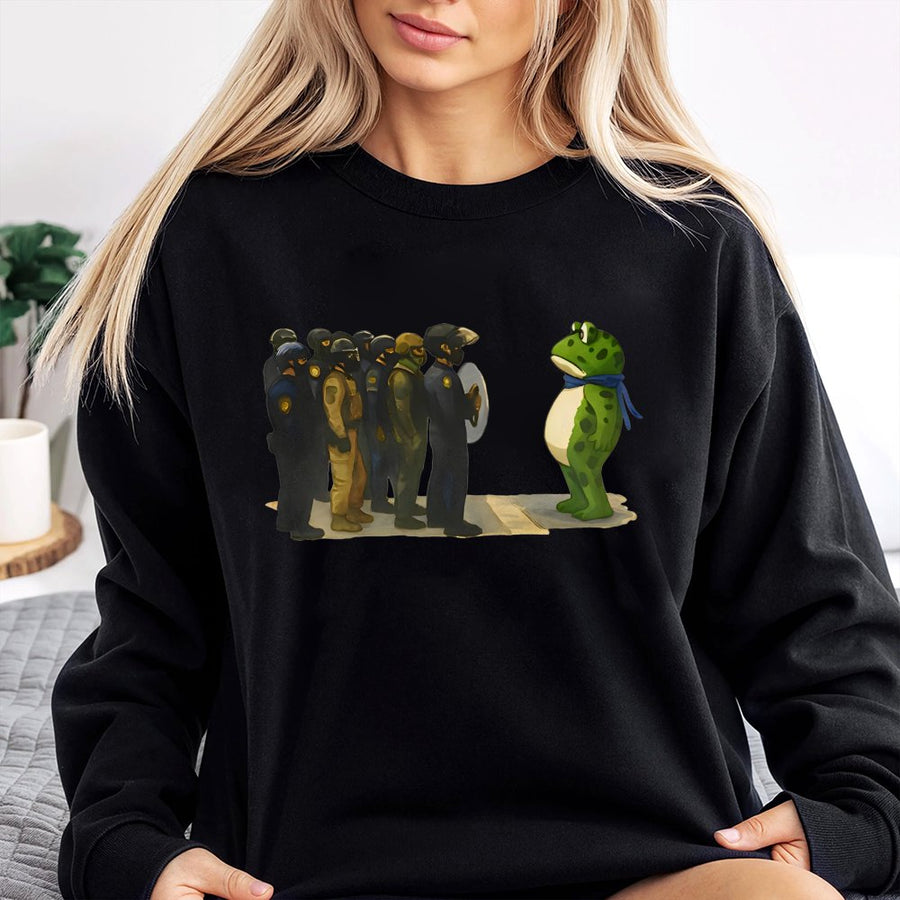 Freedom Frog Protest Sweatshirt | Standing Against Authority Graphic | Premium Cotton Blend Unisex Top | Social Justice Activist Gift