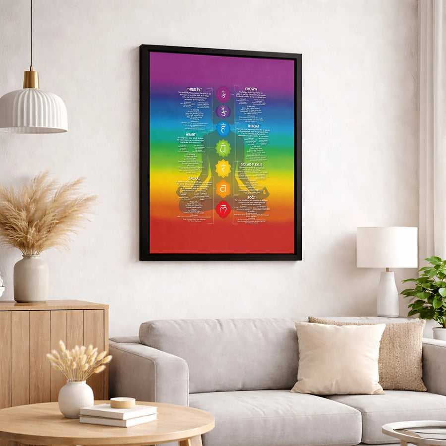 7 Chakras Poster Canvas Wall Art | Spiritual Guide with Symbols & Meanings | Premium Fade-Resistant Print | Yoga Studio & Meditation Room Decor