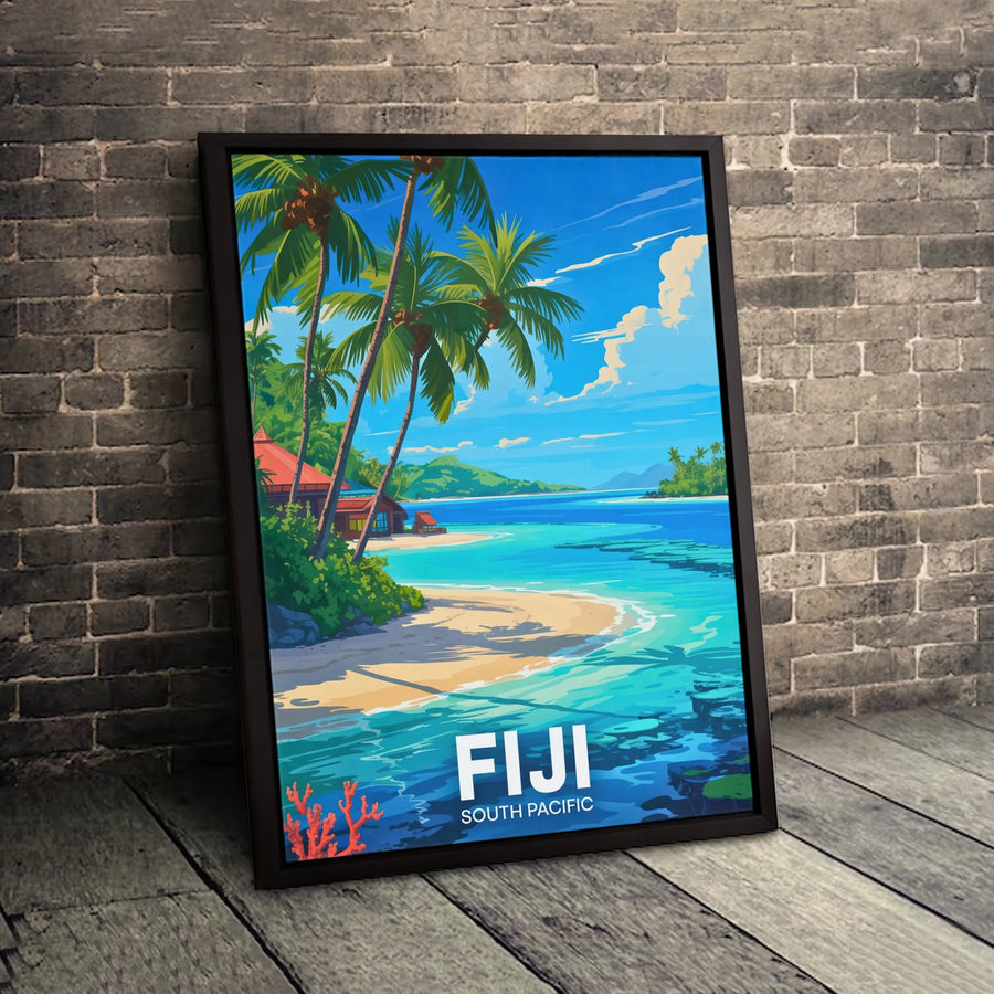 Fiji Travel Poster Wall Art | Tropical Beach Landscape Print | Premium 1.25-Inch Gallery Canvas | Coastal Home Decor Gift