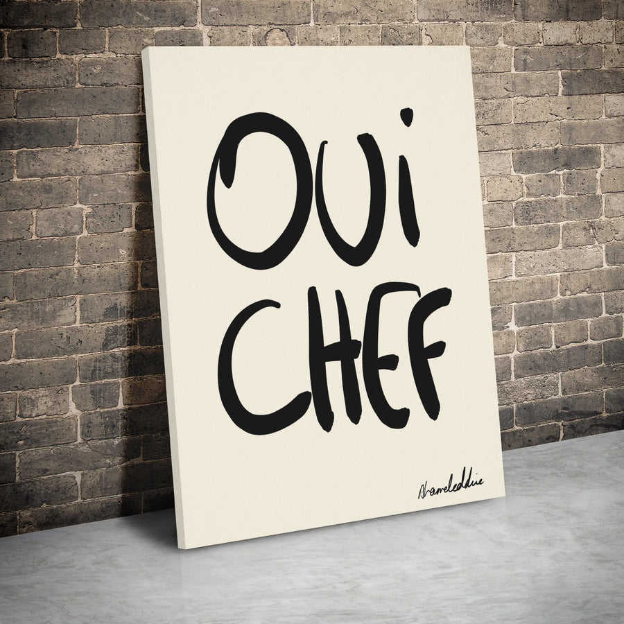 Oui Chef Canvas Wall Art | Minimalist Handwritten Kitchen Quote | Premium Gallery Wrapped Decor | Chef Gift for Home and Restaurant