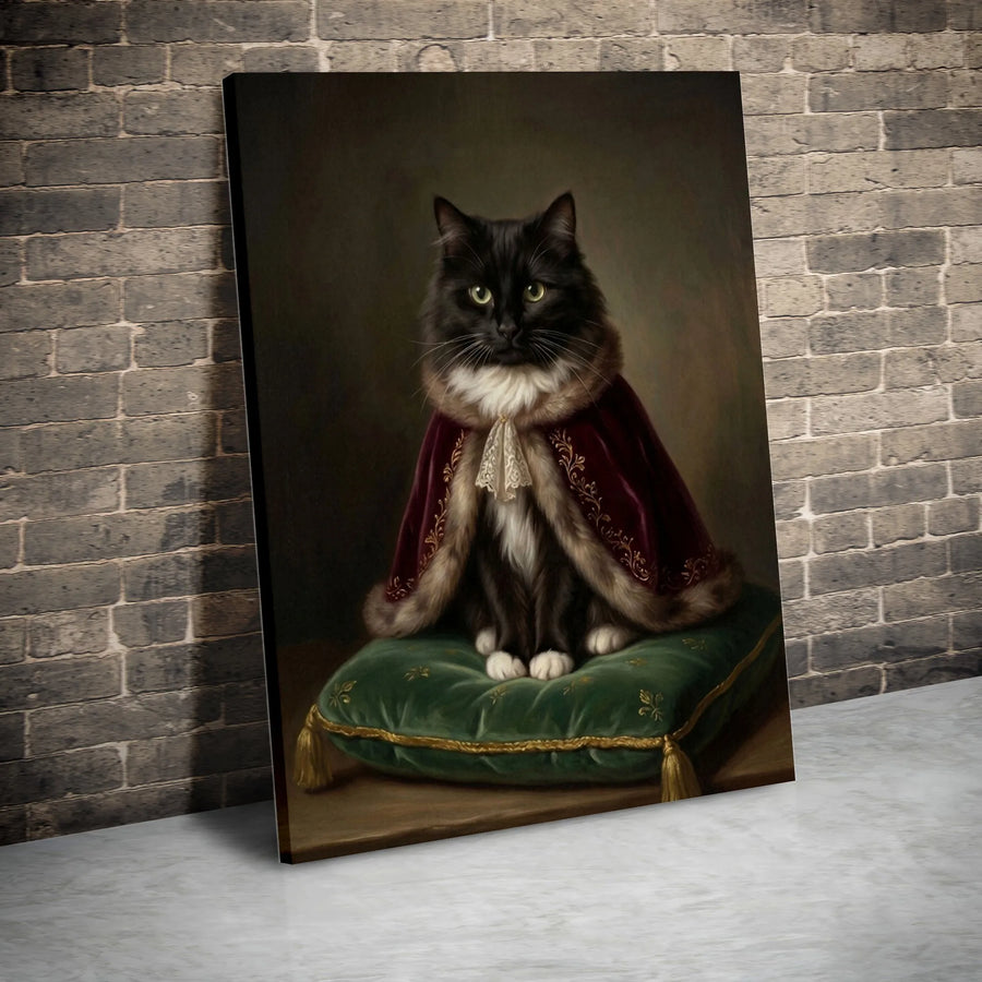 Royal Cat Portrait Vertical Canvas | Vintage Oil Painting Style Majestic Regal Cat | Premium 1.25" Gallery Wrap | Whimsical Home Wall Decor, Pet Lover Gift