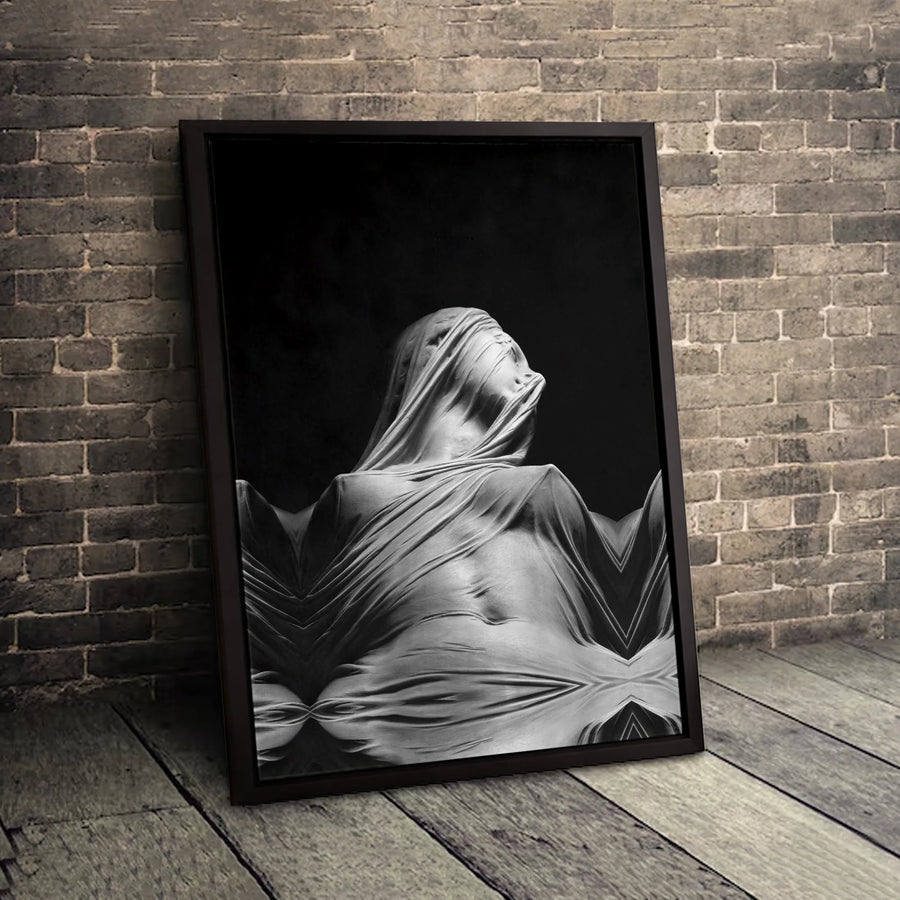 Veiled Woman Wall Art | Abstract Surreal Black and White Photography | Gallery Quality Wrapped Canvas | Modern Home Decor Gift for Her