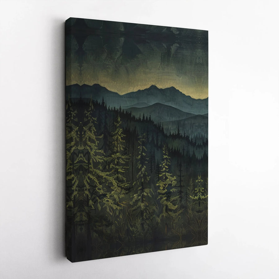 Misty Mountain Forest Canvas Wall Art | Moody Pacific Northwest Landscape | Premium Gallery Wrap Canvas | Rustic Cabin Decor Gift for Nature Lover