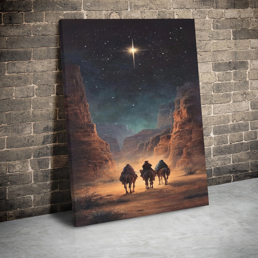 Nativity Canvas Wall Art | Three Wise Men Following the Star of Bethlehem | Premium Gallery Wrap Decor | Religious Christmas Gift for Home