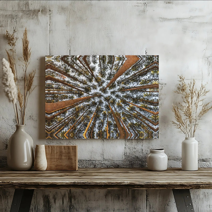 Pine Tree Forest Canvas Print | Abstract Kaleidoscope Woodland Art | Premium Gallery Wrapped Canvas | Modern Cabin & Office Wall Decor Gift