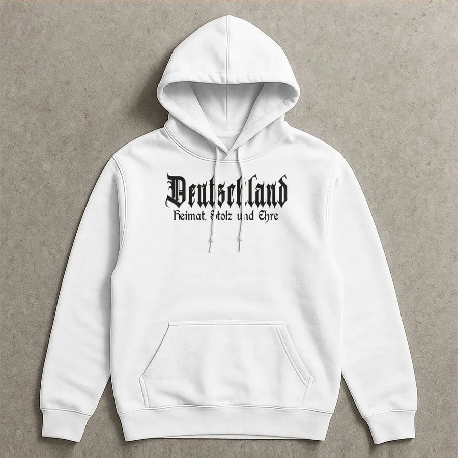 Deutschland Hoodie | Heimat Stolz und Ehre Gothic Text Design | Soft Cotton-Blend Premium Pullover | Patriotic German Heritage Gift for Men and Women