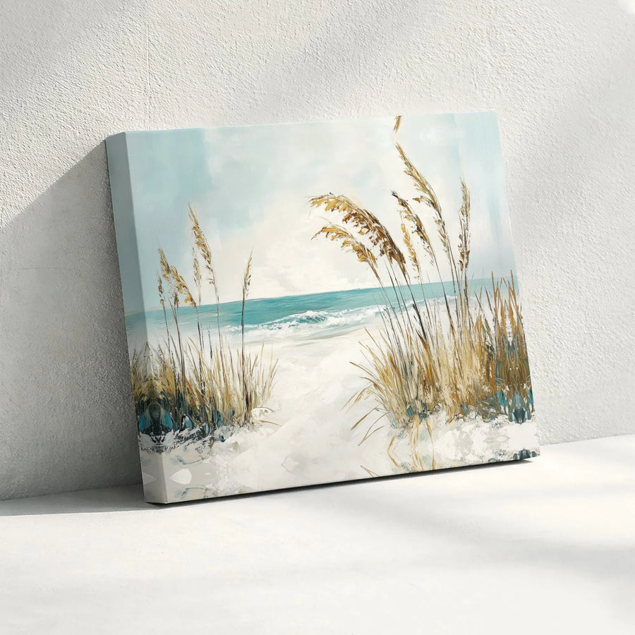 Coastal Beach Canvas Art | Sea Oats Sand Dunes Painting | Premium Gallery Wrapped Wall Decor | Relaxing Seascape Print for Home Office
