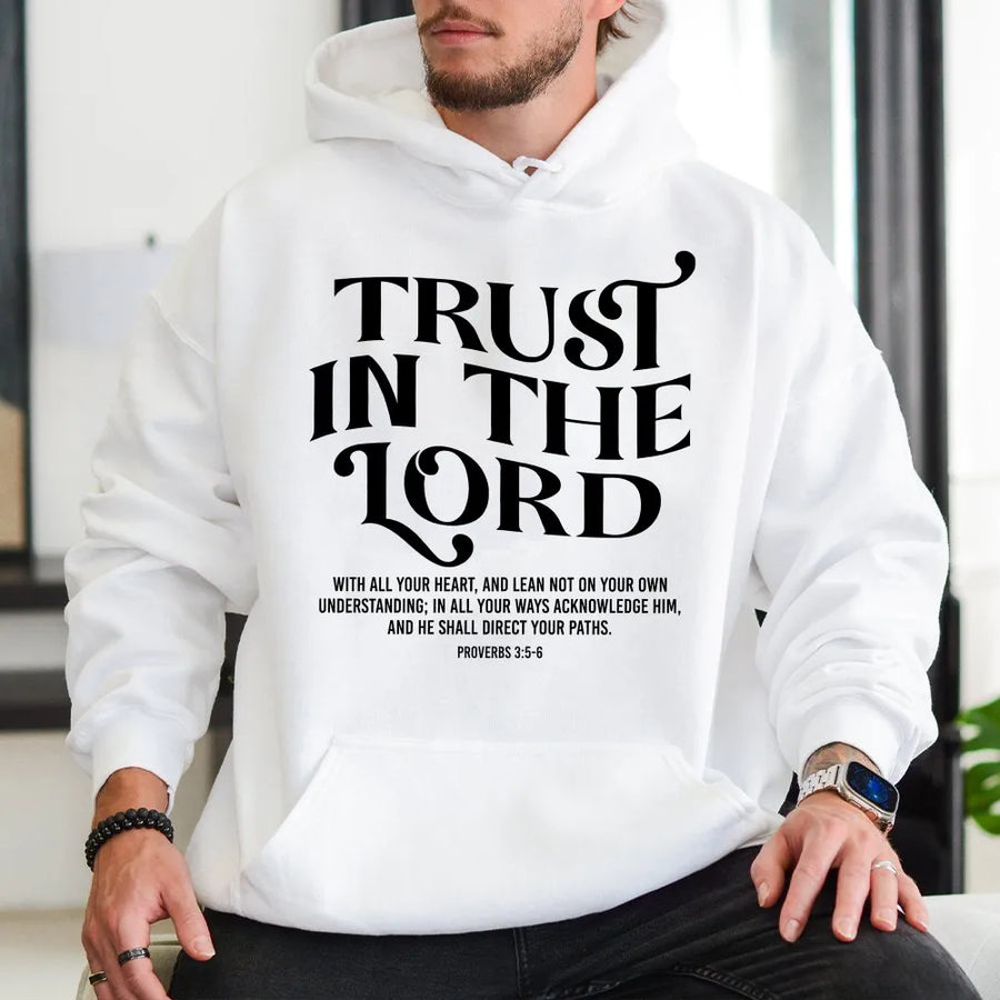 Trust In The Lord Hoodie | Proverbs 3:5-6 Bible Verse Graphic | Premium Cotton Blend | Christian Faith Gift for Men and Women