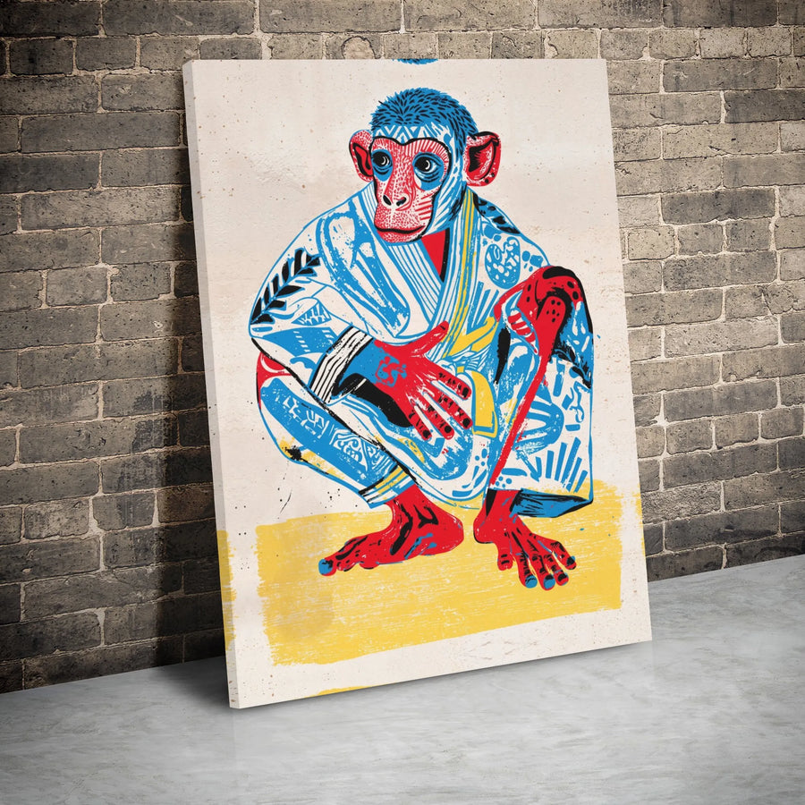 Monkey Martial Arts Canvas Art | Colorful BJJ Jujitsu Graphic Poster | Premium Gallery Wrap Decor | Unique Gift for MMA Fans & Gym Decor