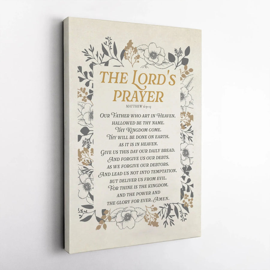 The Lord's Prayer Wall Art | Floral Matthew 6:9-13 Scripture Canvas | Premium Fade-Resistant Print | Christian Home Decor Gift