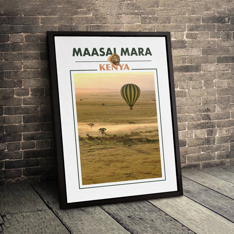 Maasai Mara Kenya Wall Art | Safari Lion and Hot Air Balloon Landscape | Premium Gallery-Wrapped Canvas | Wildlife Travel Gift for Africa Lovers