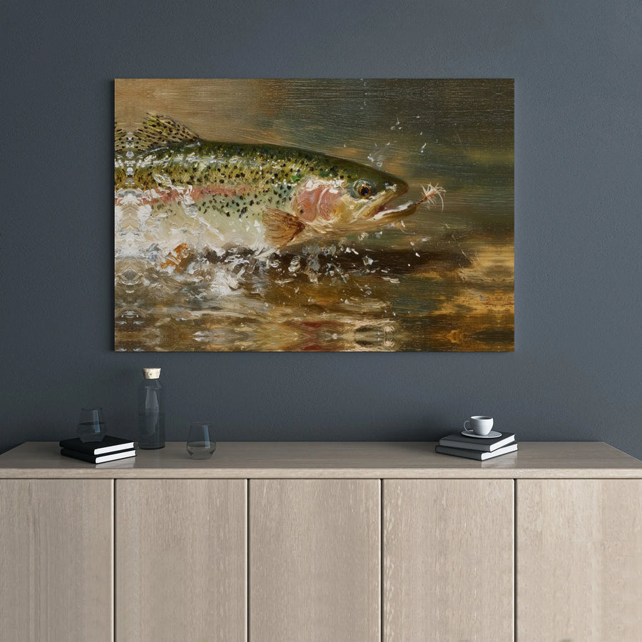 Rainbow Trout Fly Fishing Canvas | Jumping Fish Action Wall Art | Premium 1.25-inch Gallery Wrap | Gift for Fisherman & Outdoorsman Decor