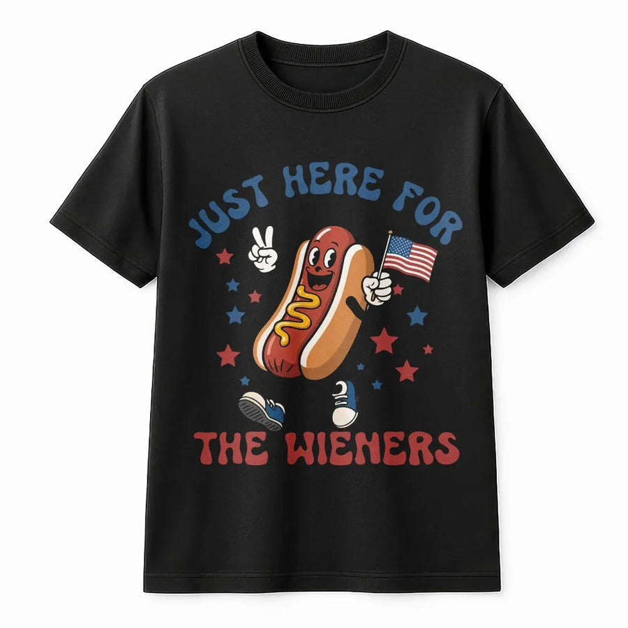 Funny 4th of July T-Shirt | Just Here For The Wieners Slogan | Premium Soft Cotton Blend | Patriotic BBQ Party Gift for Men & Women