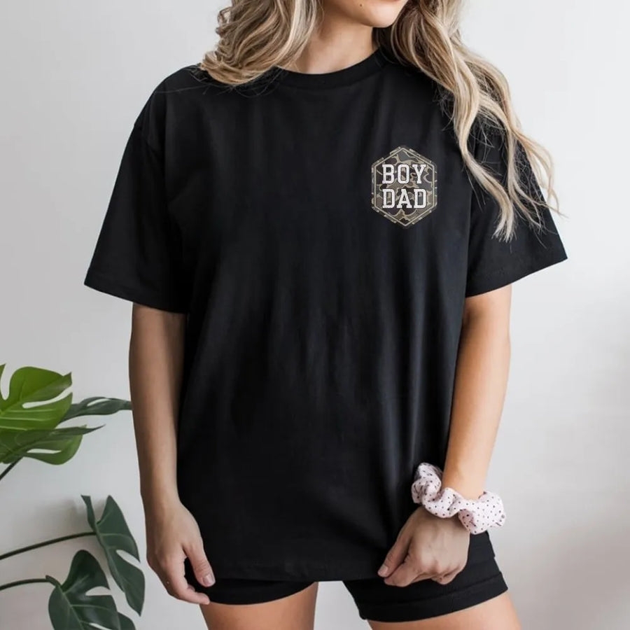 Boy Dad T-Shirt | Camo Print Hexagon Graphic | Premium Cotton Tee | Father's Day Gift for Husband