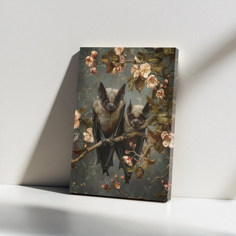Vintage Bat Wall Art Canvas Print | Dark Academia Floral Illustration | Premium Gallery Wrapped Canvas | Gothic Home Decor Gift
