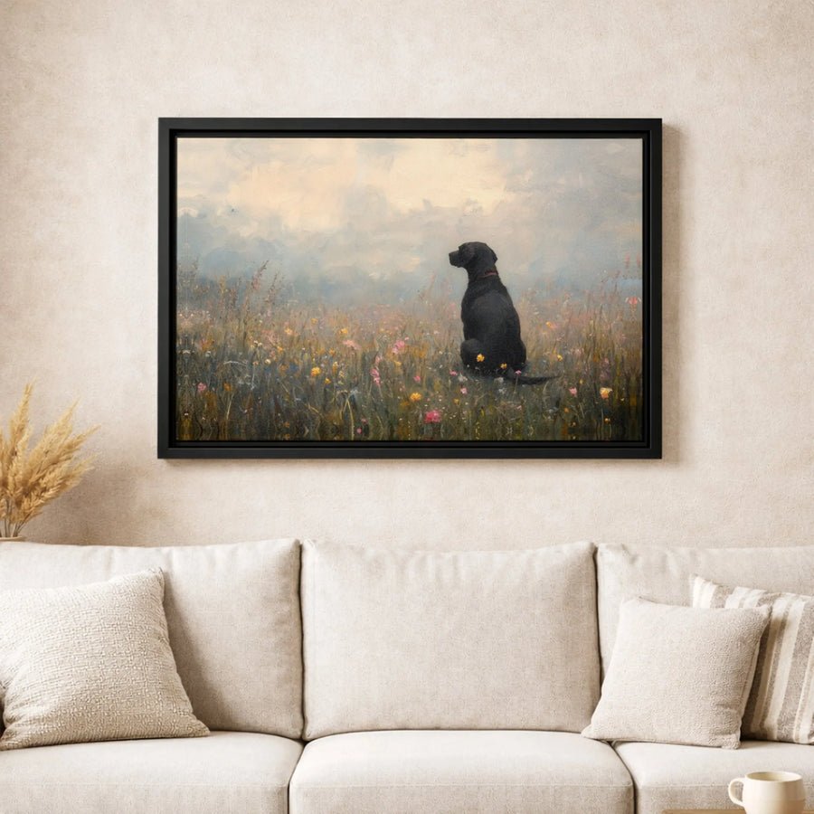 Black Labrador Canvas Art | Impressionist Wildflower Field Painting | Gallery-Quality 1.25" Profile | Dog Lover Gift & Home Decor