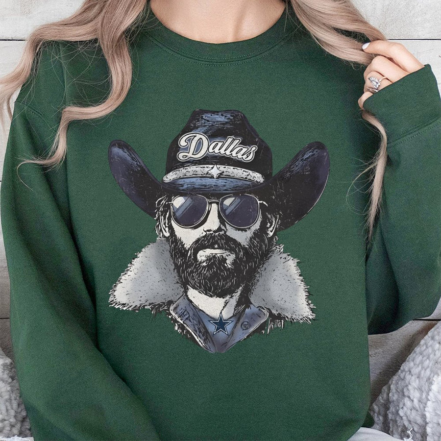 Dallas Bearded Cowboy Fan With Dallas Cowboys Star Logo Sweatshirt