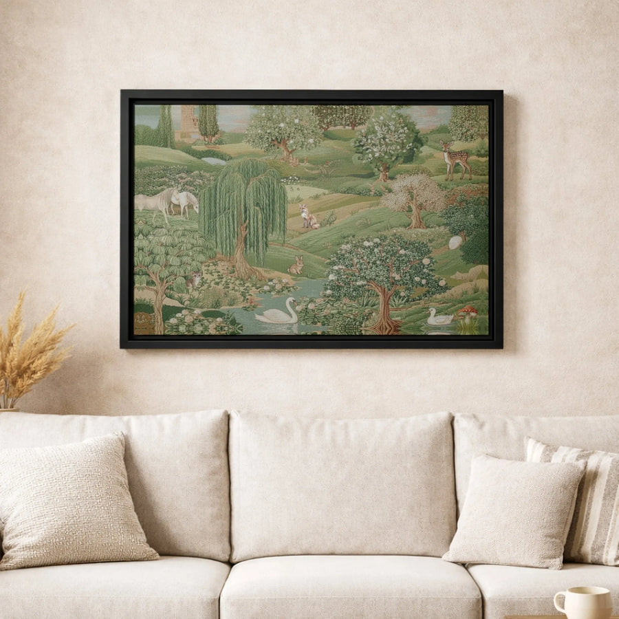 Woodland Animal Canvas Wall Art | Pastoral Landscape Forest Scene | Premium Fade-Resistant Print | Elegant Nature Home Decor Gift