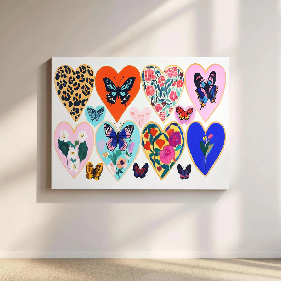 Colorful Heart Canvas Wall Art | Butterfly and Floral Aesthetic Print | Premium 1.25-inch Gallery Wrap | Vibrant Modern Home Decor Gift