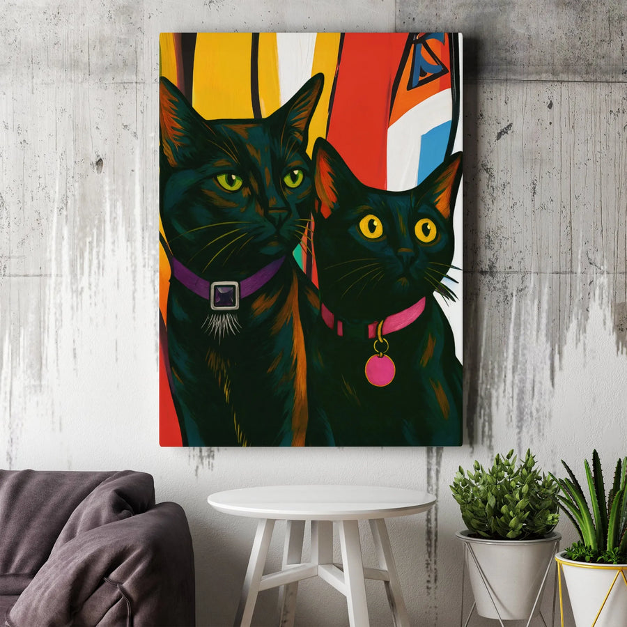 Black Cat Wall Art | Vibrant Pop Art Style Painting | 1.25 Inch Gallery Wrap Canvas | Unique Gift for Cat Lovers and Pet Owners