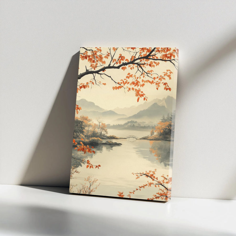 Japanese Autumn Landscape Canvas | Traditional Sumi-e Style Art | Premium Frameless Canvas | Living Room Wall Decor Gift