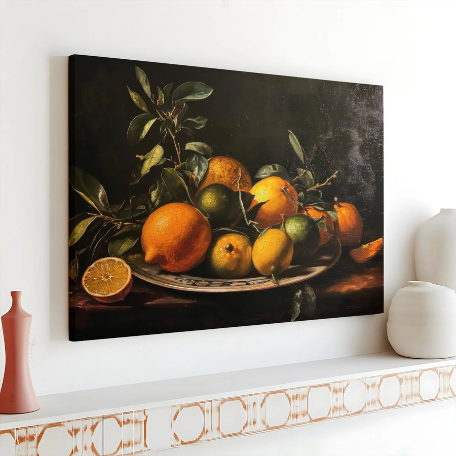 Vintage Citrus Still Life Canvas | Classic Dutch Still Life Painting | Premium Gallery Wrapped Canvas | Dark Academia Kitchen Decor Gift