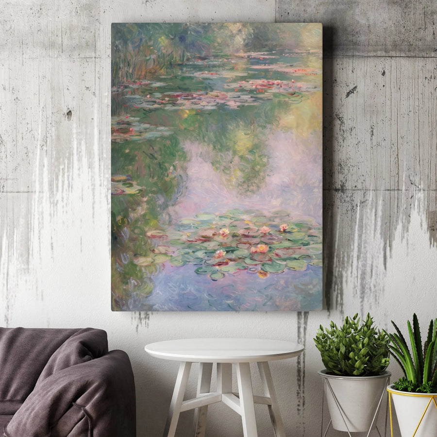 Claude Monet Water Lilies Canvas Wall Art | Impressionist Pond Oil Painting Print | Gallery Wrap 1.25 Inch Wood Frame | Classic Fine Art Decor for Living Room