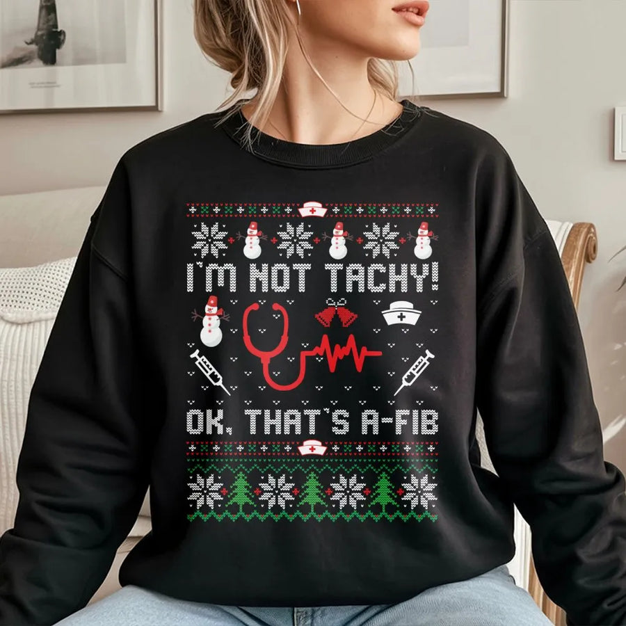 Nurse Ugly Christmas Sweatshirt | Funny Medical Heart Rhythm Pun | Premium Unisex Holiday Apparel | Perfect RN Gift for Nurse Practitioner