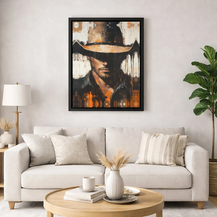 Abstract Cowboy Canvas Print | Modern Western Wall Art | 1.25 Inch Gallery Wrap | Rustic Home Decor Gift for Him