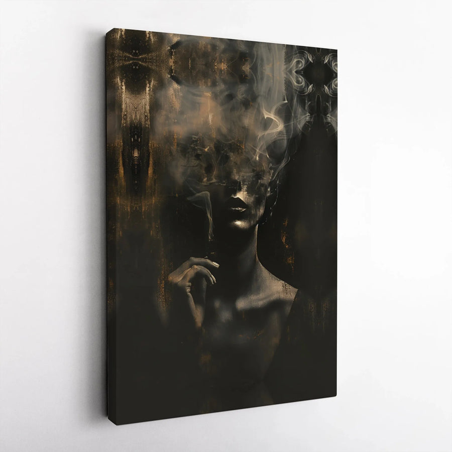 Abstract Woman Canvas Wall Art | Gold Smoke Portrait Print | Premium Gallery Wrap 1.25" Frame | Modern Home Decor Gift
