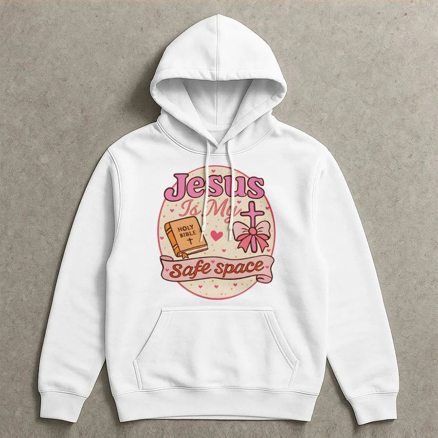 Jesus Is My Safe Space Hoodie | Aesthetic Christian Bible Verse Graphic | Premium Cotton Blend | Religious Gift for Women and Men