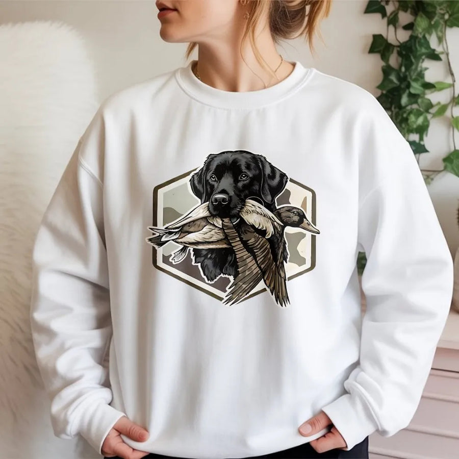 Duck Hunting Sweatshirt | Vintage Black Lab Retriever Graphic | Soft Cotton Blend | Gift for Hunter, Outdoorsman Apparel