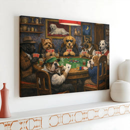 Dogs Playing Poker Canvas Wall Art | Funny Animal Poker Night Painting | Premium Gallery Wrapped Canvas | Man Cave Decor Gift for Dad