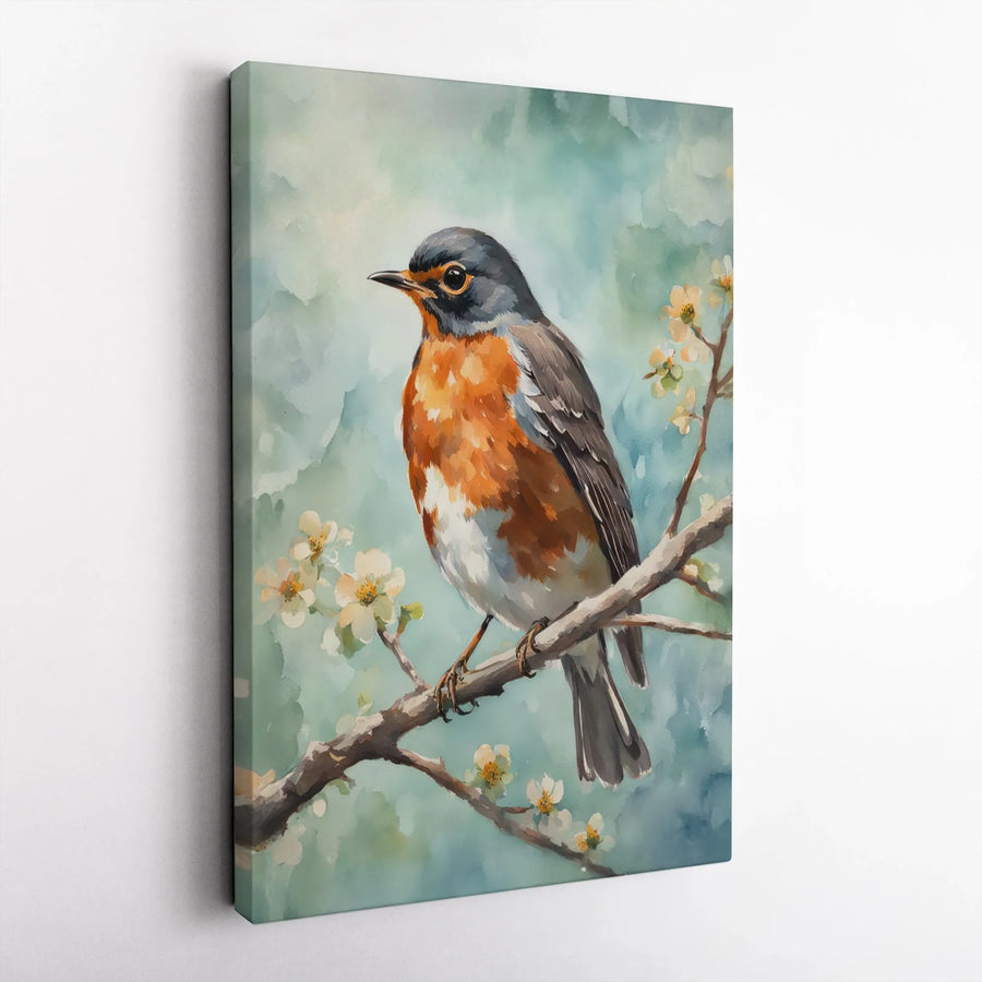 American Robin Bird Wall Art | Watercolor Spring Nature Painting | Gallery Quality 1.25-Inch Canvas | Premium Home Decor Gift