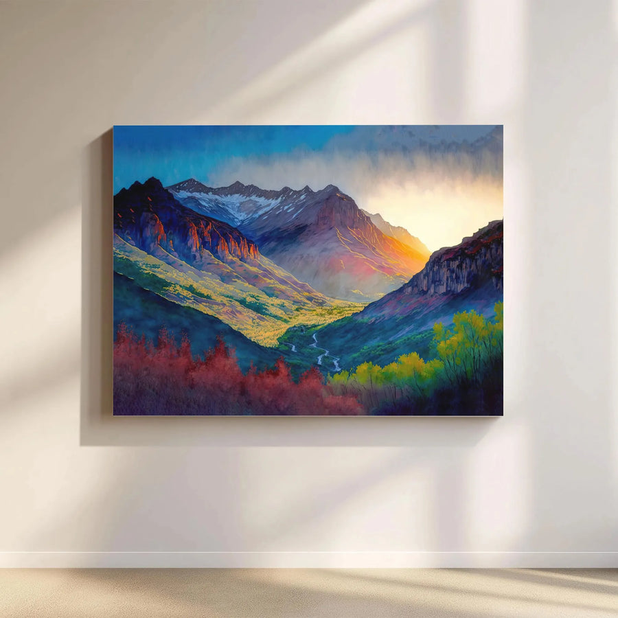 Mountain Valley Canvas Print | Vibrant Sunset Landscape Wall Art | Premium Fade-Resistant Gallery Wrap | Modern Home Decor Gift