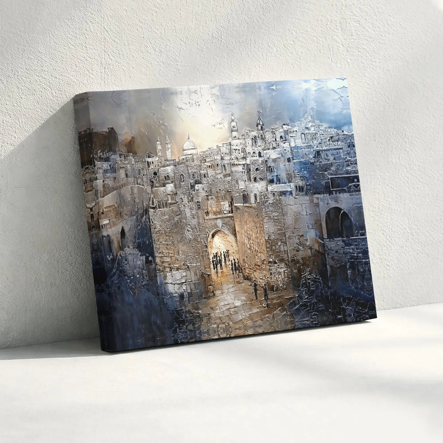 Jerusalem Old City Gate Canvas Print | Textured Impasto Architectural Art | Premium Gallery-Wrapped Decor | Historic Wall Art Gift