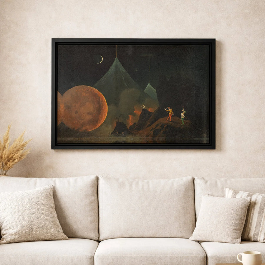 Surreal Space Landscape Canvas Art | Volcanic Red Planet Fantasy Decor | Premium Gallery Wrap Wall Print | Moody Cosmic Gift For Science Fiction Fans