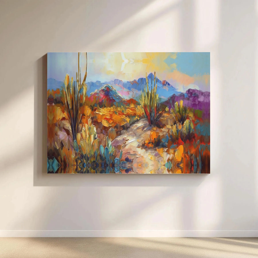 Desert Landscape Canvas Wall Art | Vibrant Impressionist Painting Print | Premium Gallery Wrapped Canvas | Southwestern Living Room Decor Gift