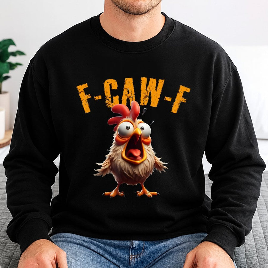 F-Caw-F Funny Chicken Sweatshirt | Screaming Rooster Graphic Meme | Premium Cotton Blend Unisex Pullover | Humorous Farm Animal Gift for Her/Him