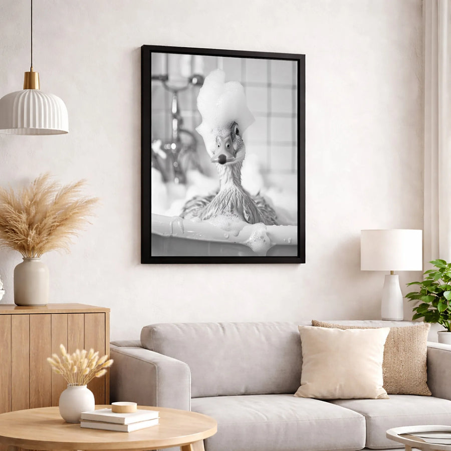 Funny Duck in Bathtub Canvas Art | Whimsical Bubble Bath Animal Wall Decor | Premium 1.25" Gallery Wrap | Bathroom Decor Gift for Duck Lovers