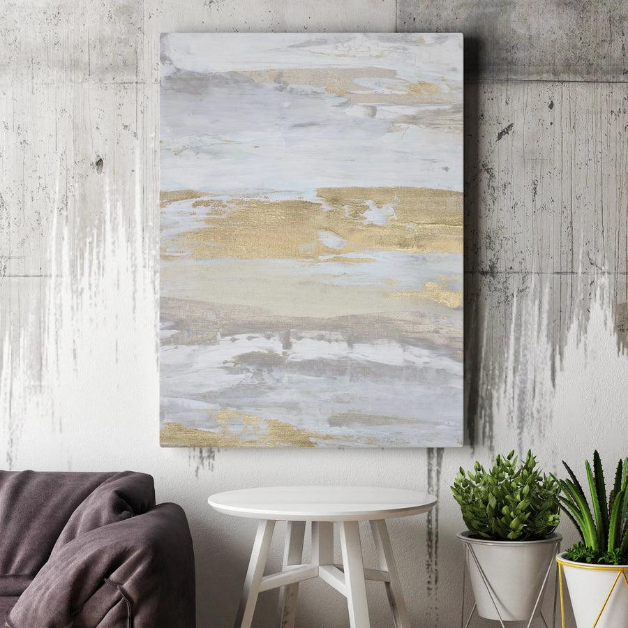 Gold and Gray Abstract Canvas Wall Art | Modern Painting Print with Gold Foil Effect | Premium 1.25" Gallery Wrap | Living Room & Bedroom Decor