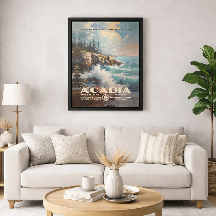 Acadia National Park Canvas Print | Vintage Maine Landscape Travel Poster | Premium Gallery-Wrapped Wall Art | Nature Lover Home Decor Gift