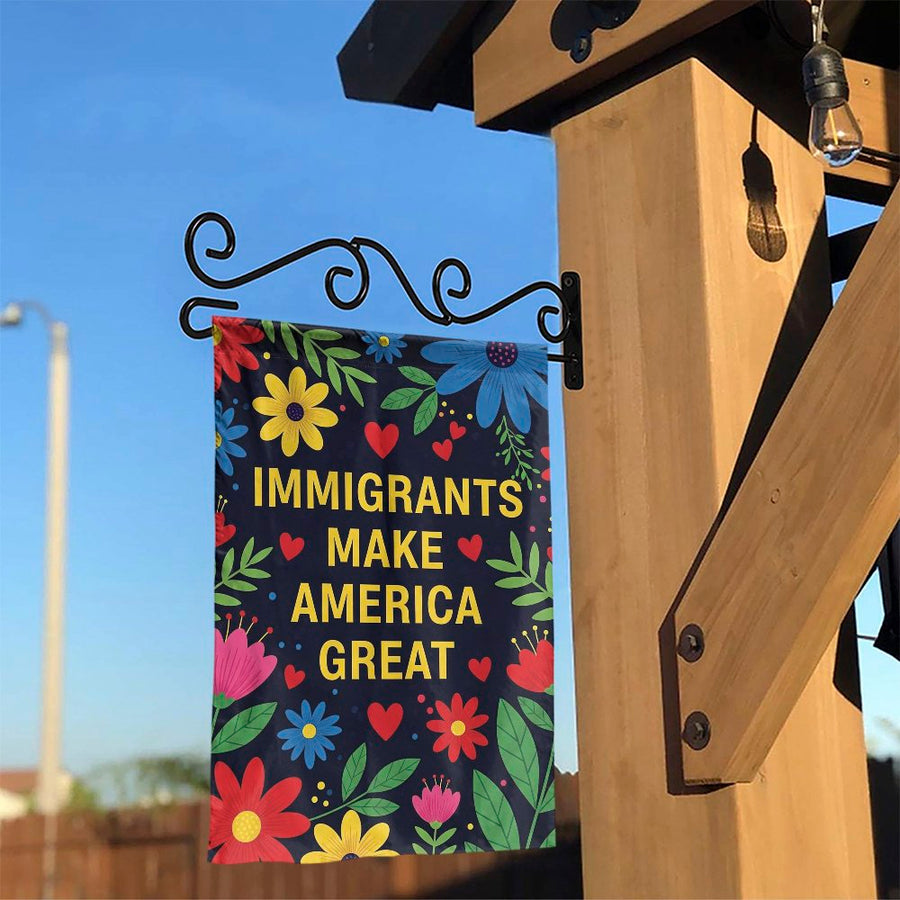 Immigrants Make America Great Garden Flag | Vibrant Floral Patriotic Yard Decor | Premium Weather-Resistant Polyester | Meaningful Social Justice Gift